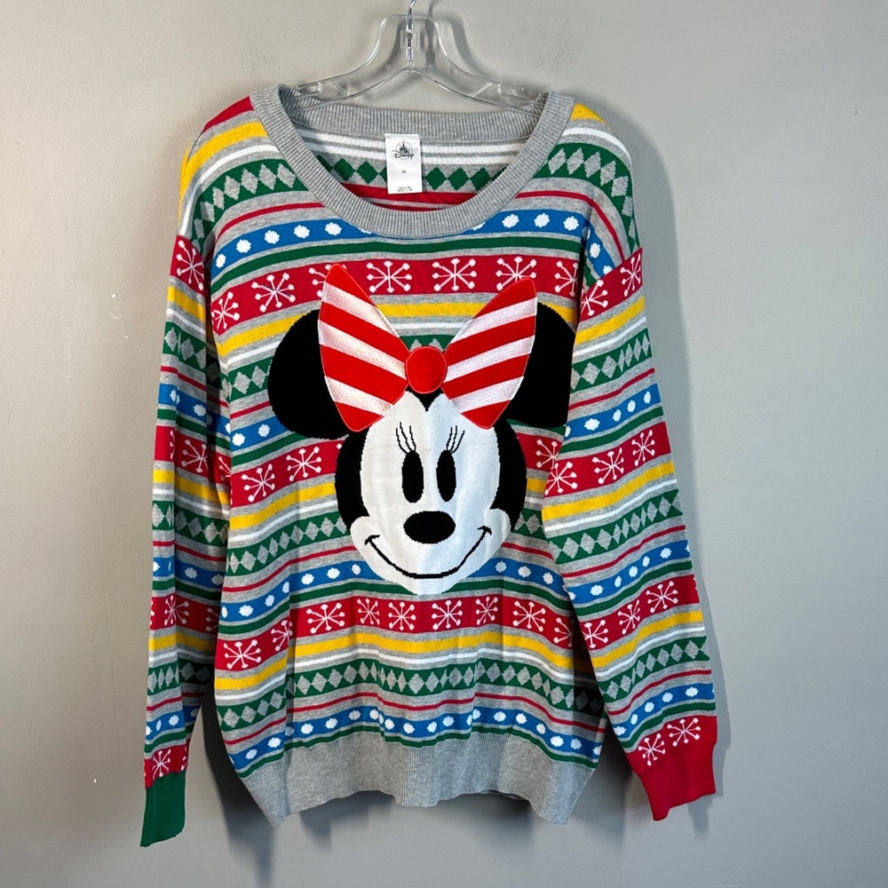 Disney Womens Minnie Mouse Holiday Christmas Sweater Size 2XL Nordic Fair Isle